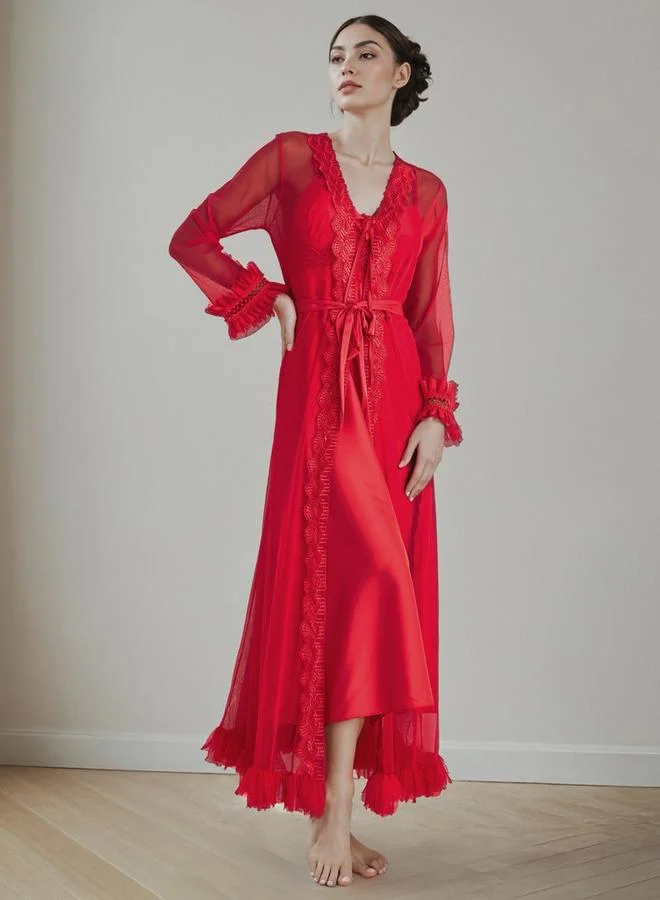 Splash FAV Lace Trim Bridal Night Gown with Belted Robe